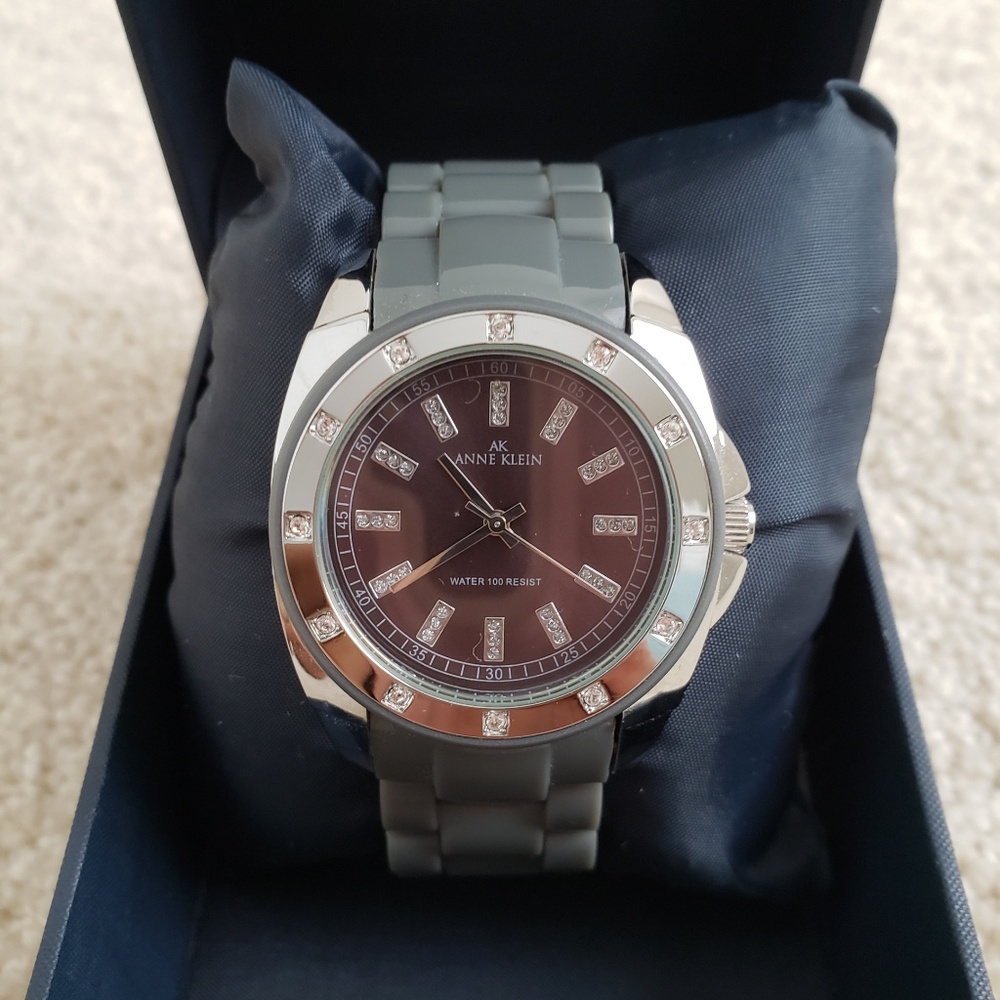 Gray Anne Klein Crystal Accented Watch